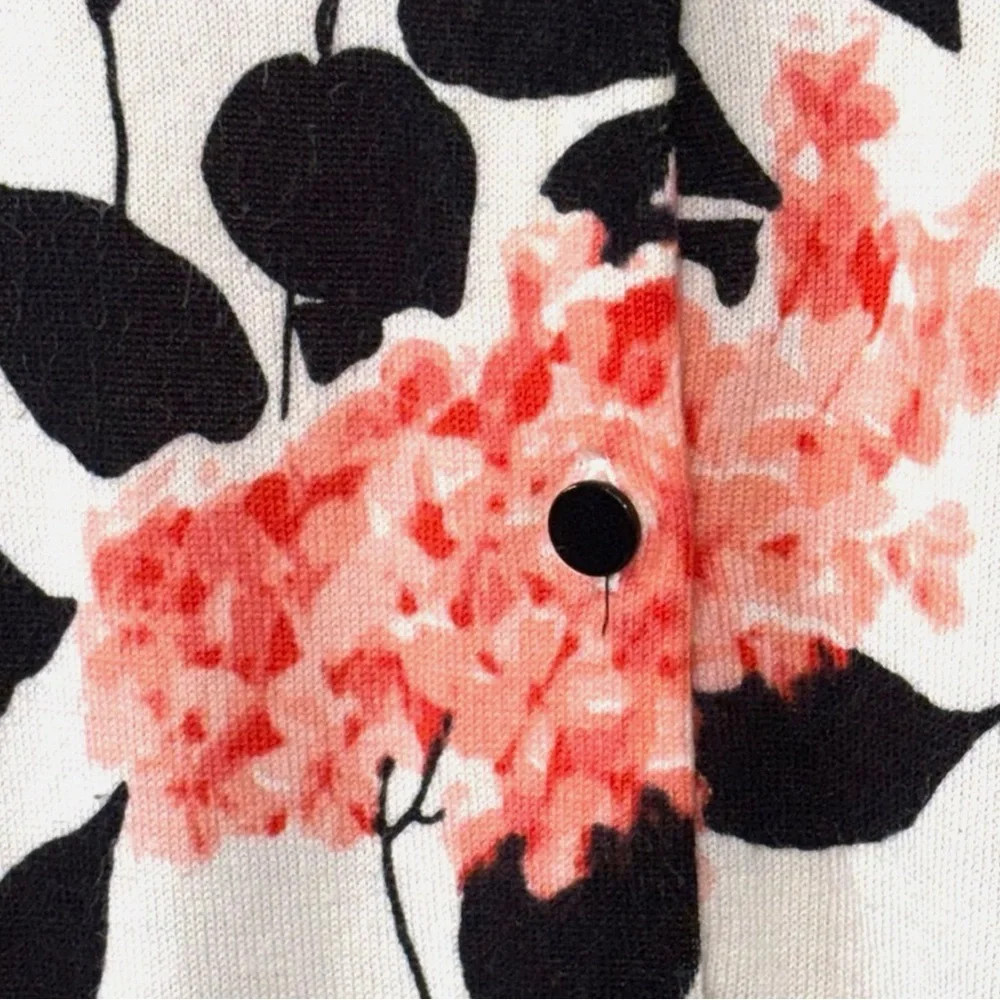 Talbots Floral Button Front Cardigan Small Black White Coral Lightweight Sweater